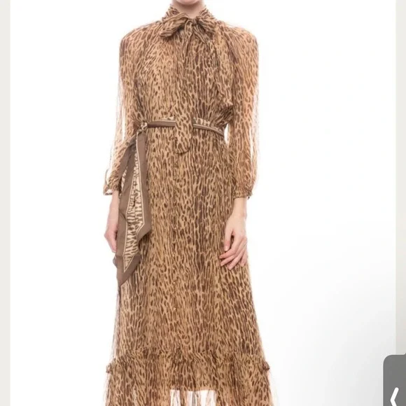 Zimmermann Leopard Print Neck Tie Dress with scarf for hair or waist - Picture 5 of 15